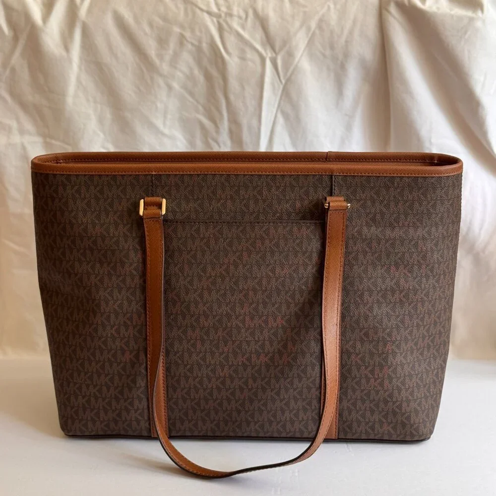 Michael Kors Sady Large Logo Canvas Top-Zip Laptop Travel Tote Brown - Picture 3 of 11
